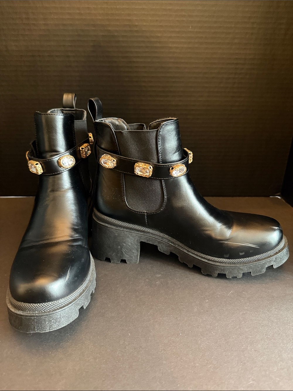 Sugar Black Chelsea Ankle Boots with Gem-Embellished Strap